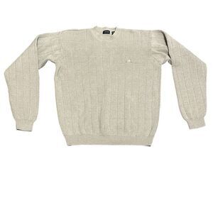 Izod Mens Long Sleeve Crew Neck Textured Sweater 100% Cotton Beige Size Medium